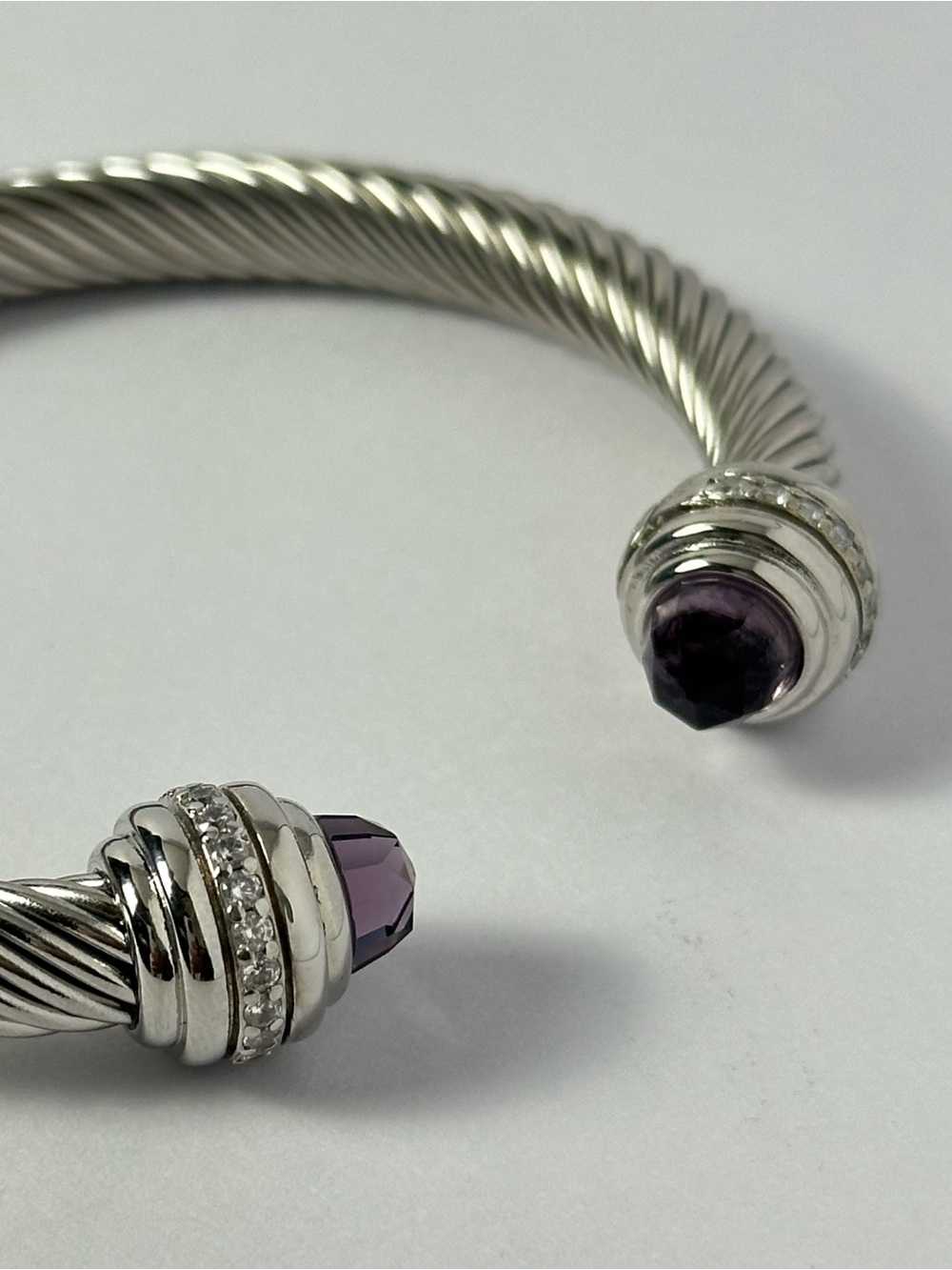 David Yurman 7mm Cable Cuff Purple Amethyst and Pave Bracelet Size L - Picture 4 of 6